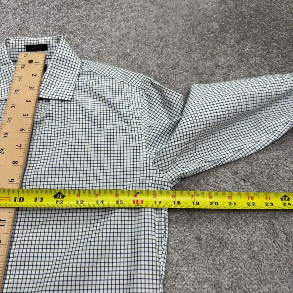J.Crew Ludlow 120's 2 Ply Dress Shirt Mens XS Green Blue White Plaid Cotton Work
